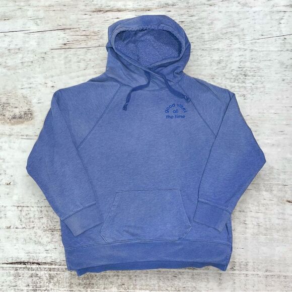 PINK Victoria's Secret Tops - Pink Victoria’s Secret Blue “good vibes all the time” Hoodie Women’s Size Medium